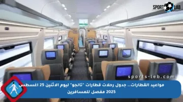 مواعيد القطارات.. جدول رحلات قطارات “تالجو” ليوم الاثنين 25 أغسطس 2025 مفصل للمسافرين